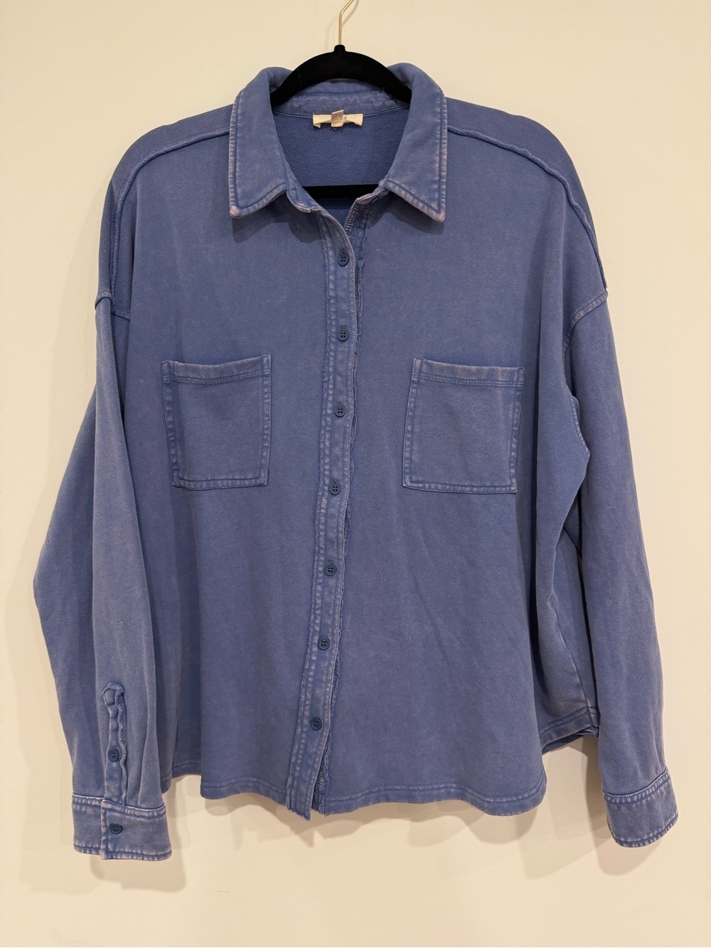 Easel Los Angeles Mineral Wash Button Down Shacket Blue Size Medium